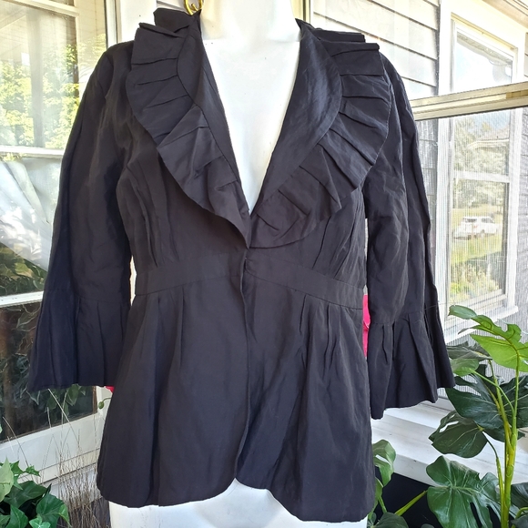 Cabi Black Metallized Polycotton Ruffle Pleated Dressy Jacket/Blazer with Lining - Picture 9 of 10